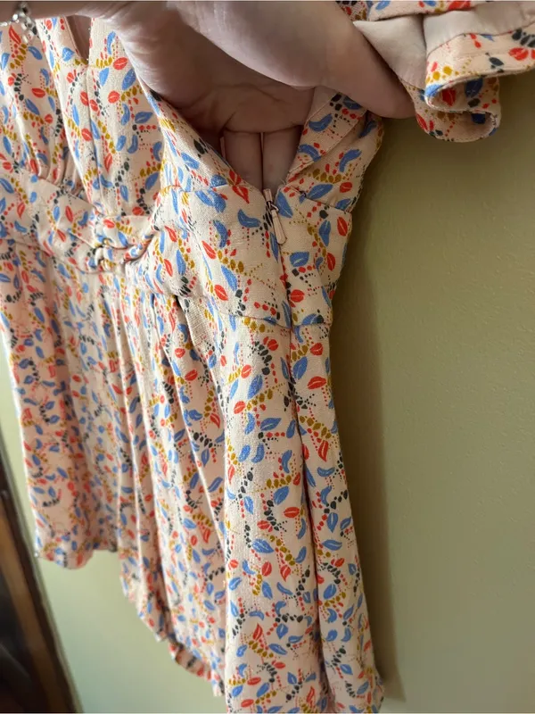 Free People Blush Pink Floral Print Romper with Blue & Red Accents - Image 10