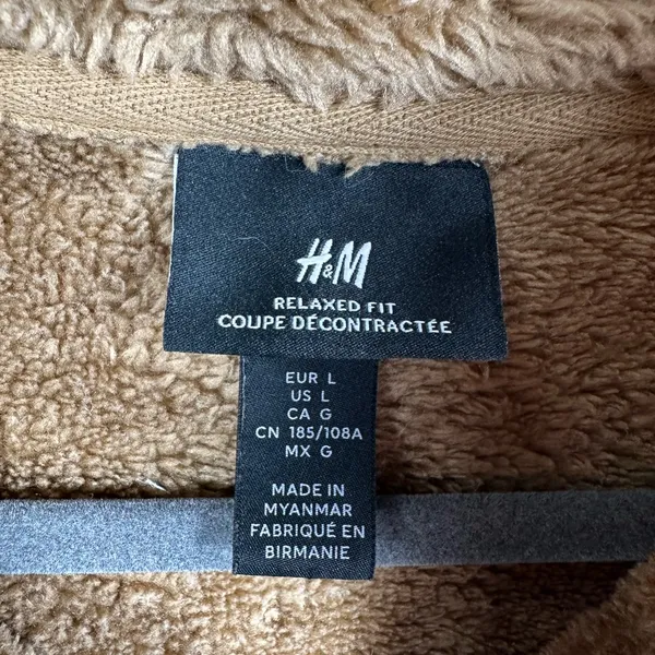 H&M‎ Teddy Fleece Jacket Women’s Large Tan Sherpa Full Zip Cozy Relaxed Fit - Image 6