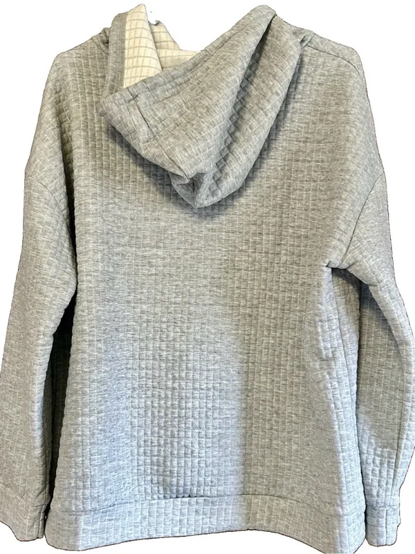 Women's XL Grey Quilted Waffle Christmas Tree Hoodie Holiday Pullover Sweatshirt - Image 11