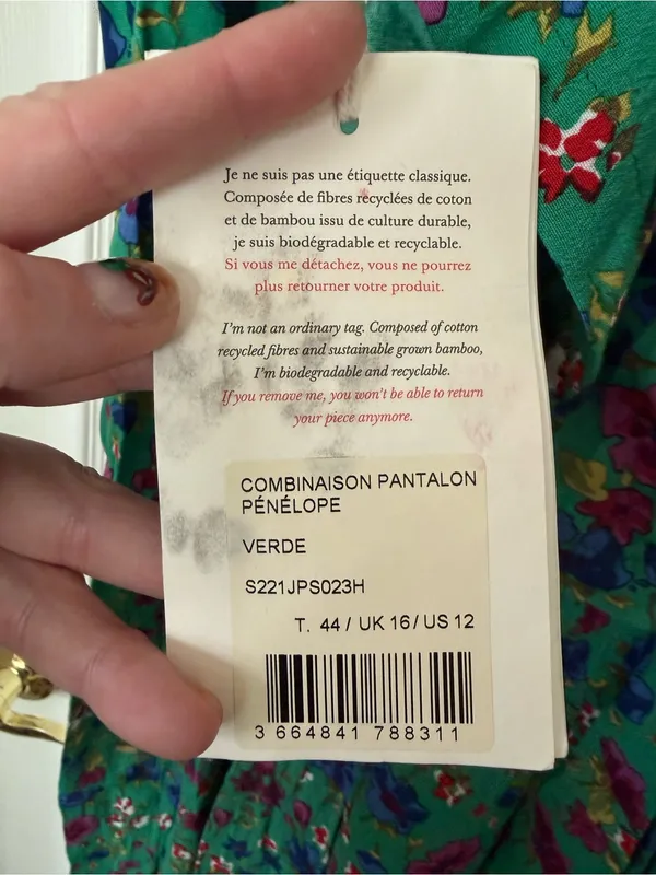 Sezane new with tags Penelope Green Floral Jumpsuit Size US 12 - Image 6