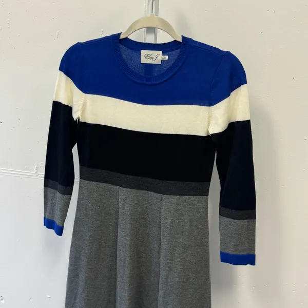 Eliza J Womens Colorblock Knit Sweater Mini A-line Dress Blue Black Grey Size S - Image 3