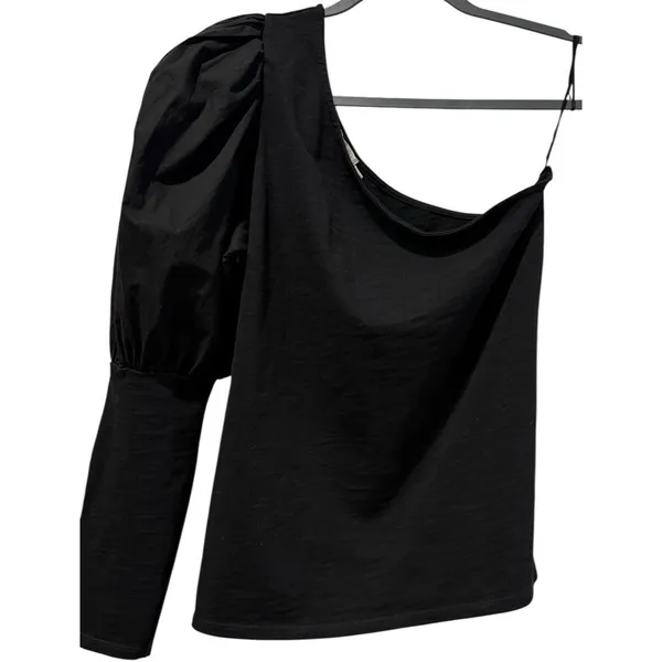 Nation LTD Sabrina One Shoulder Party‎ Tee Shirt Jet Black Medium $125 - Image 3