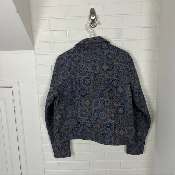Vintage Bill Blass Patterned Tapestry Trucker Jacket Size M Blue Size M - Image 11