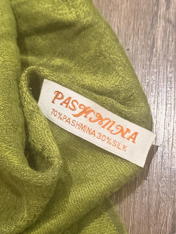 pashmina Olive Green Fringed Wrap Scarf - Image 4