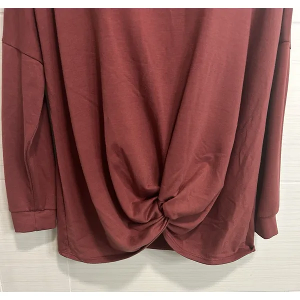 Andree by Unit Brick Red Knotted-Front Long Sleeve Knit Top M, Soft Comfy Casual - Image 2