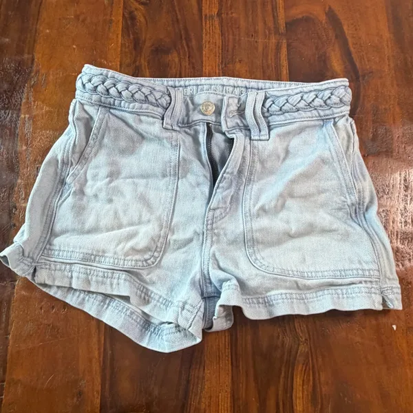 American Eagle Light Wash Braided Waist Denim Shorts Size 00 Stretch Lyocell - Image 8
