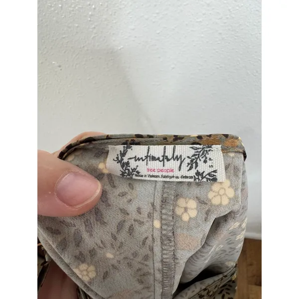 Intimately Free People Floral Halter Top Brown Gold Satin Tie Back Small S P - Image 3