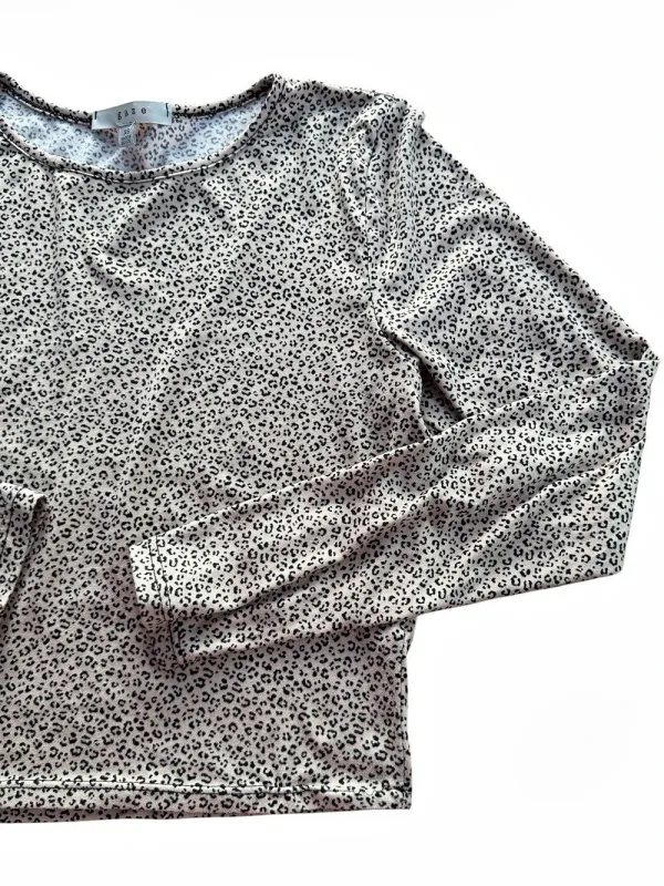 Gaze Women’s XS Leopard Print Long Sleeve Crewneck Crop Top Beige Black Animal - Image 5
