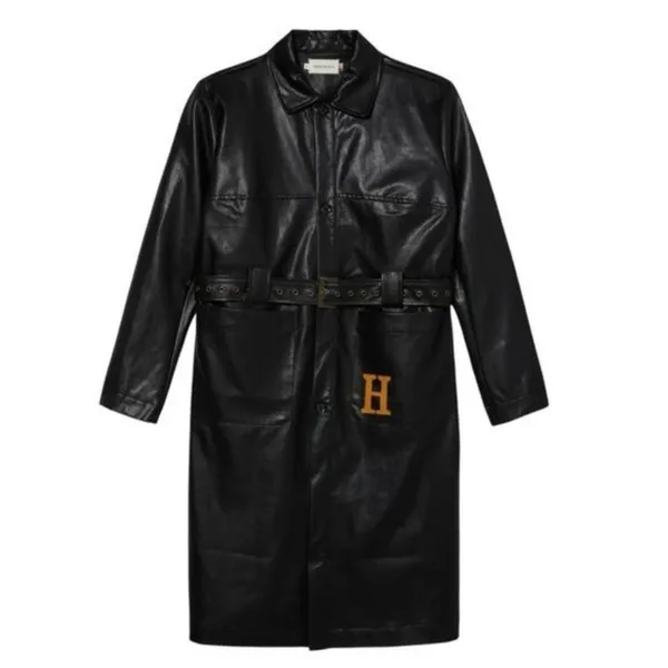 NWT Honor The Gift Vegan Leather Belted Trench Coat S Black Oversized Logo - Image 14