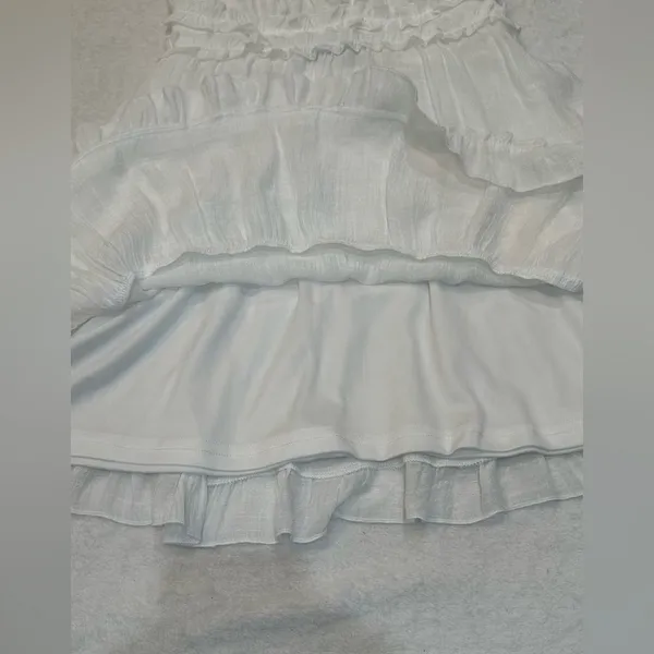 Aakaa White Ruffled Tiered adjustable Spaghetti’s Straps Mini Dress Size M - Image 5