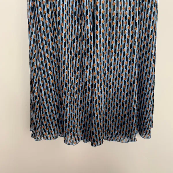 Maje Blue Jela Pleated Print Elastic-Waist High-Low Skirt Womens Size 36 - Image 5