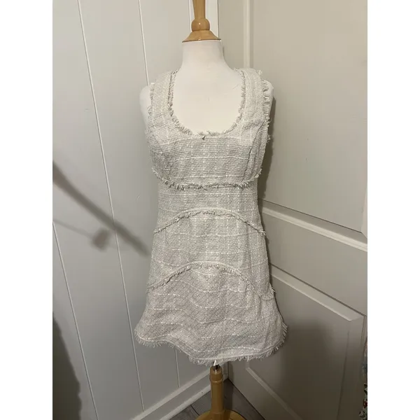 Anthropologie $180 White Scoop Neck Tweed‎ Tank Top Mini Dress Size 10 - Image 3