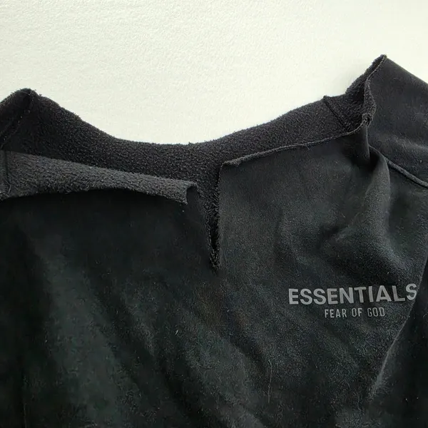 Fear of God -877 Essentials Black Raw Cut Notch Neck Sweatshirt‎ Logo FOG XL - Image 4