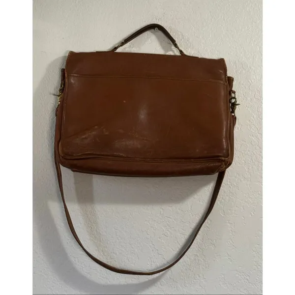 Laura USA Brown Leather Crossbody Handbag Purse Brass Turnlock Flap Bag 16x11 - Image 2