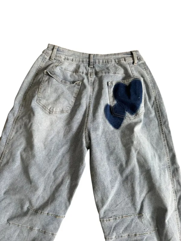 CHARTOU Heart Print Denim Barrel Leg Jeans Size Medium (8/10) NEW NWT - Image 2