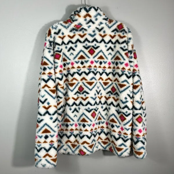 Eddie Bauer Aztec Western Printed Sherpa Teddy Quarter Zip Pullover Sweatshirt L - Image 6