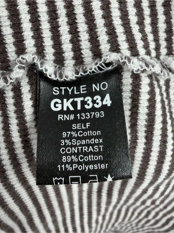 POL gray and white striped patch raw edge v-neck oversized sweater women’s L - Image 3