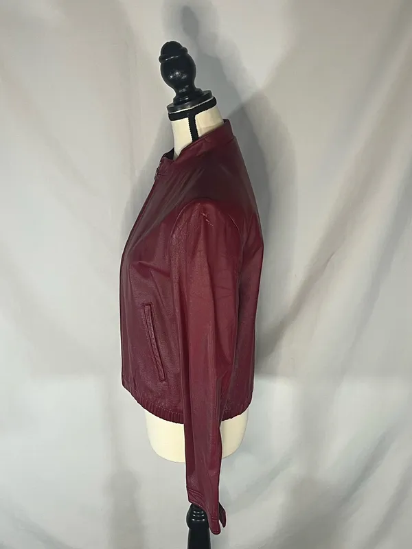 Boutique Europa Women’s Burgundy Genuine Leather Full Zip Jacket Coat Size 8 - Image 3