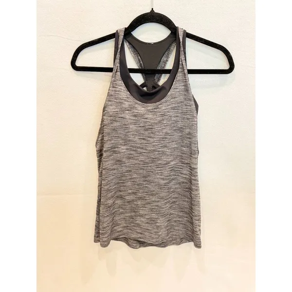 Lululemon Twist & Toil Tank Size‎ 4 Heathered Black Built In Bra Yoga Gym - Image 3