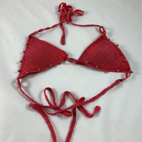 SM Salmon pink crochet triangle bikini top - Image 4