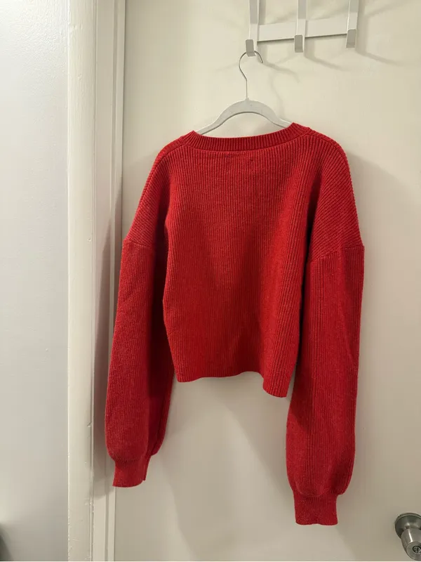 Peppermayo Red Ribbed Button-Up Cropped Cardigan - Image 5