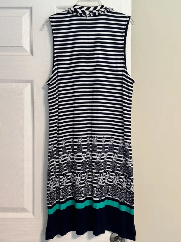 NWOT Crown & Ivy Navy White Stripe Pineapple Cayo Coco Summer Coastal Dress XL - Image 2