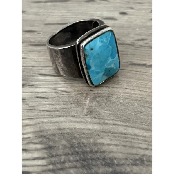 NK Thailand 925 Sterling Silver turquoise ring Rectangle Square Approx Size 7.5 Blue - Image 9