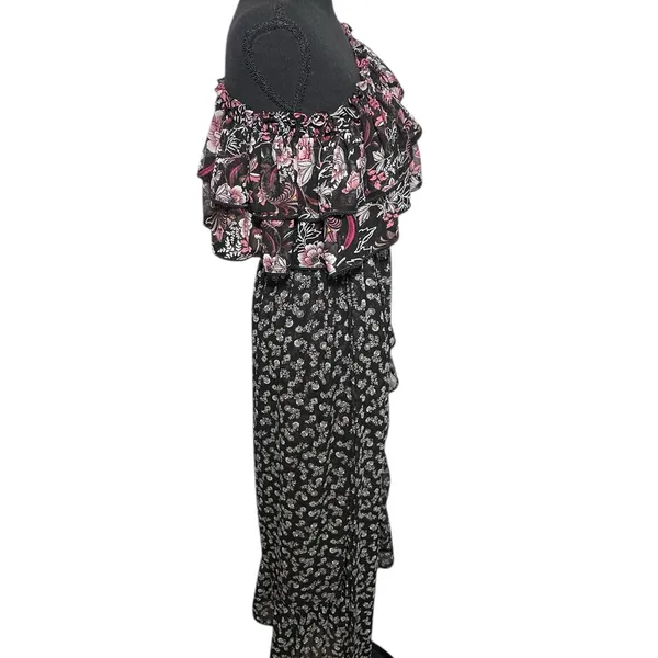 MISA Los Angeles One‎ Shoulder Floral Maxi Dress Black Pink Ruffle Medium USA - Image 3