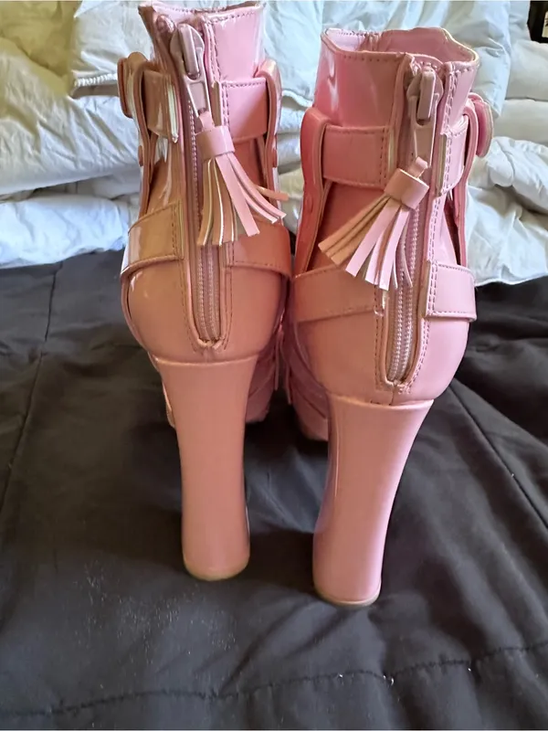Women’s Pink High Platform Buckle Ankle Boots Size 10 - Image 6