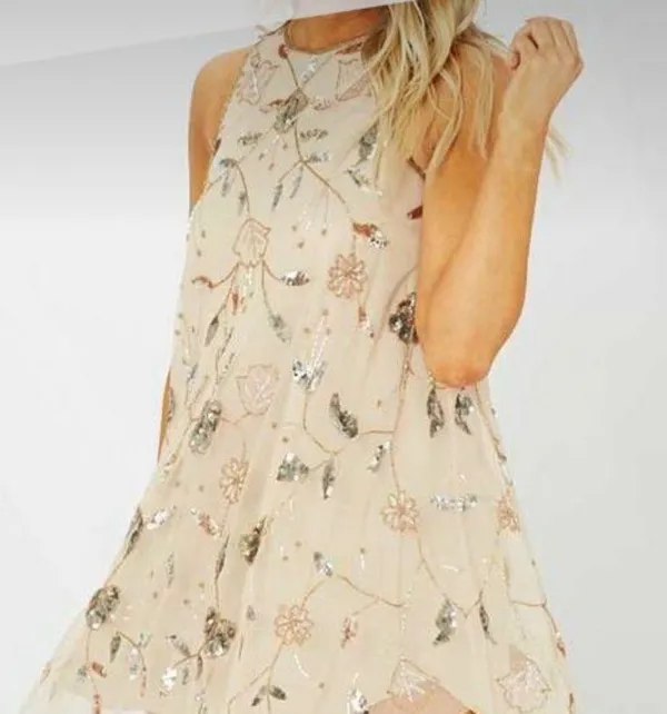 NWT Altar’d State Embellished Jewel Beaded Swing Dress Sz Small Mini Mesh Tulle - Image 4