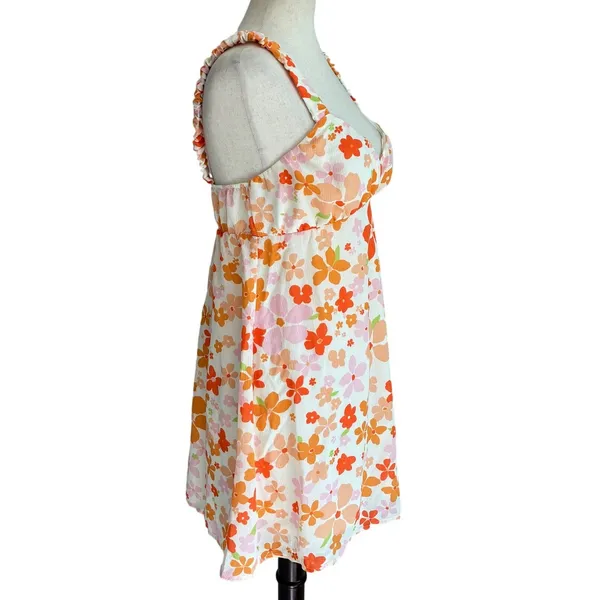 Le Lis Collection Baby Girl Empire Waist Mini Dress Frill Straps Orange Floral M - Image 4