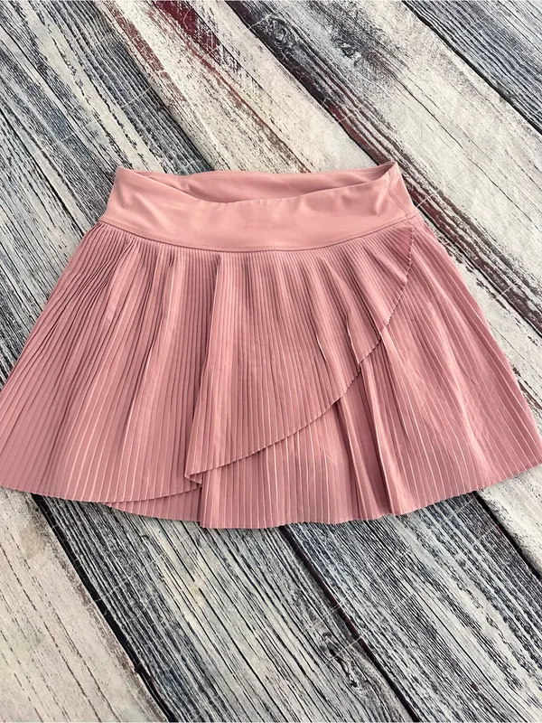Yogalicious Pleated Faux Wrap-Front Tennis Skirt in Dusty Rose - Image 2
