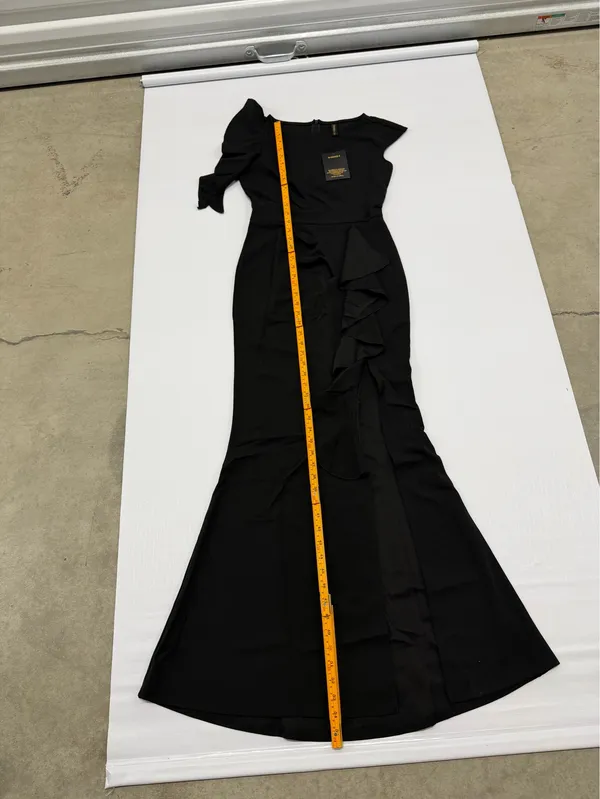 WOOSEA Womens Black High Split Ruffle Bodycon Evening Gown Dress Size S NWT - Image 5