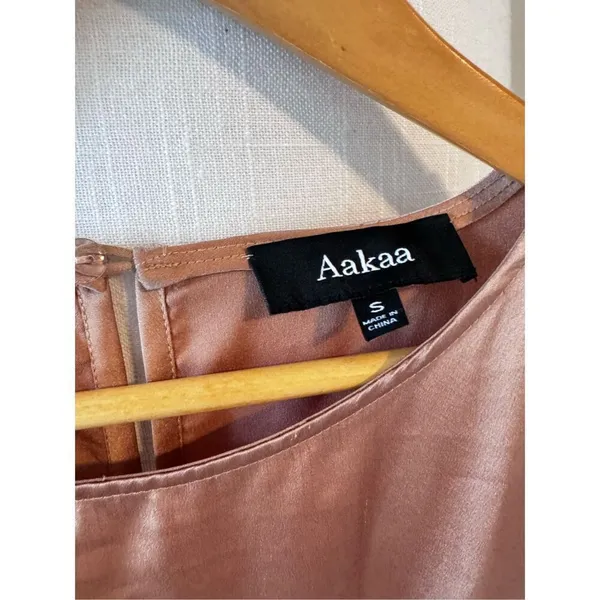 Aakaa Pink Satin Dress‎ with Rope Tie Waistband Size Small - Image 3