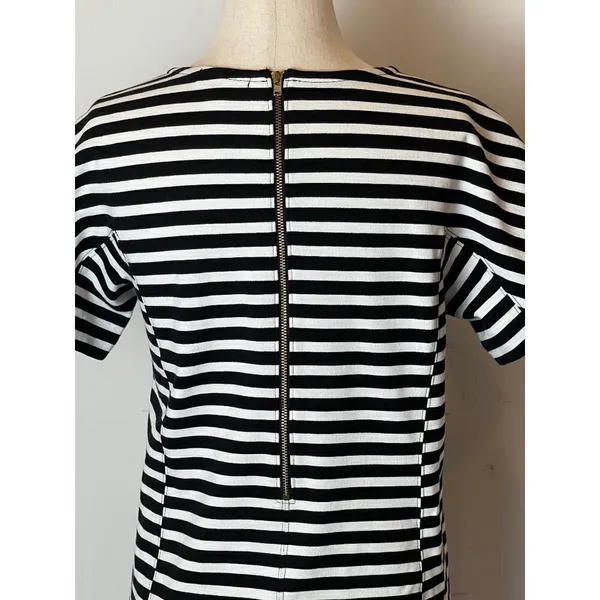 J Crew Dress Women XS Black White Striped Short Sleeve Crewneck Mini Preppy - Image 8