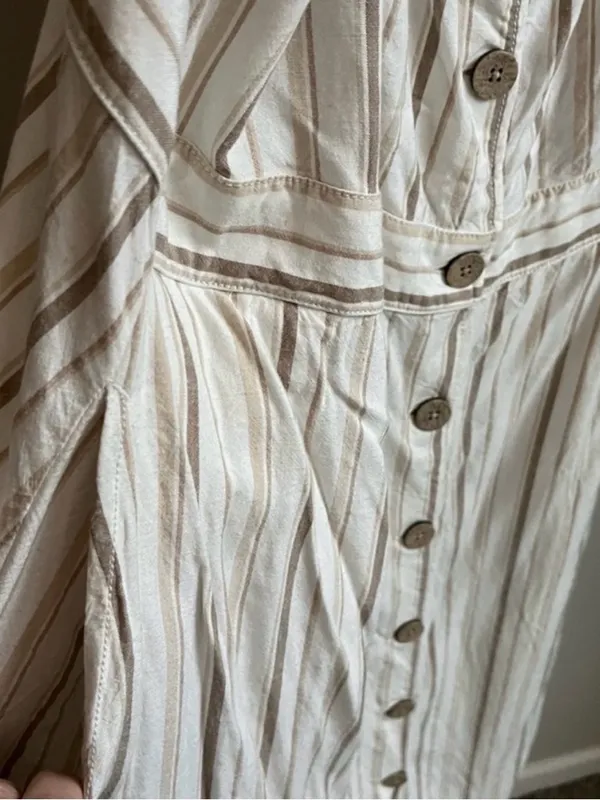 a.n.a. Rayon & Linen Blend Dress with Pockets Cream with Brown Stripes 2X - Image 5