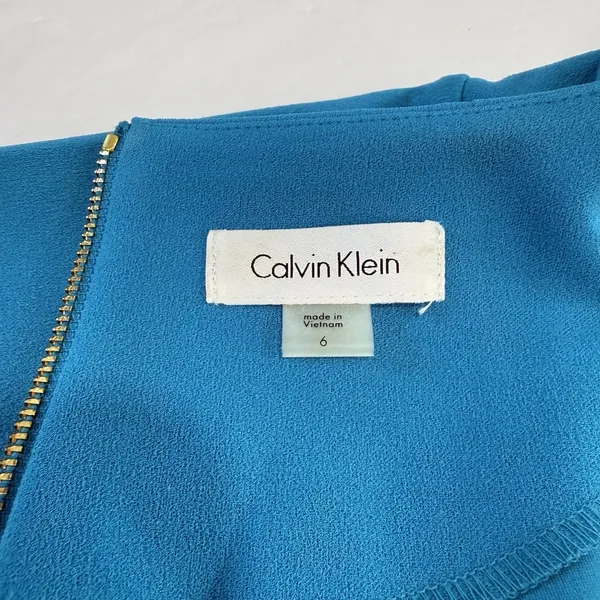 Calvin Klein Turquoise Blue‎ 3/4 Bell Sleeve Stretch Crepe Sheath Dress Size 6 - Image 11
