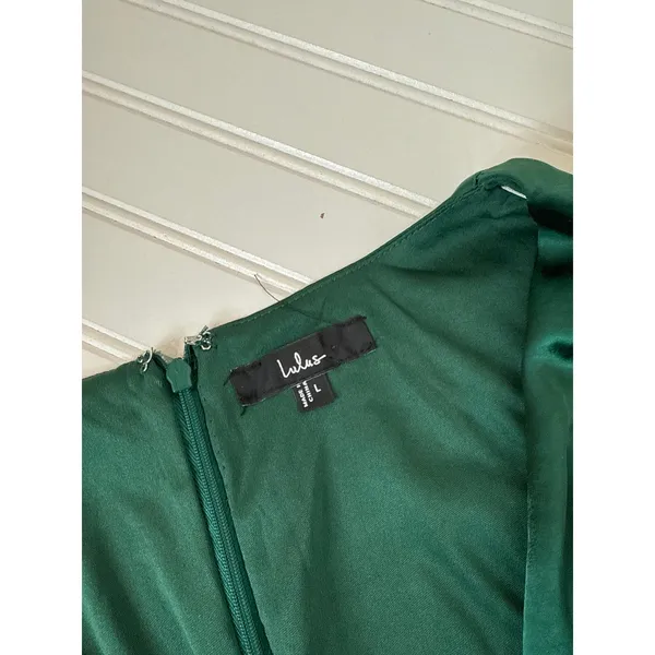 Lulus Endearing Elegance Emerald Green Satin Long Sleeve Dress Wedding Large - Image 6
