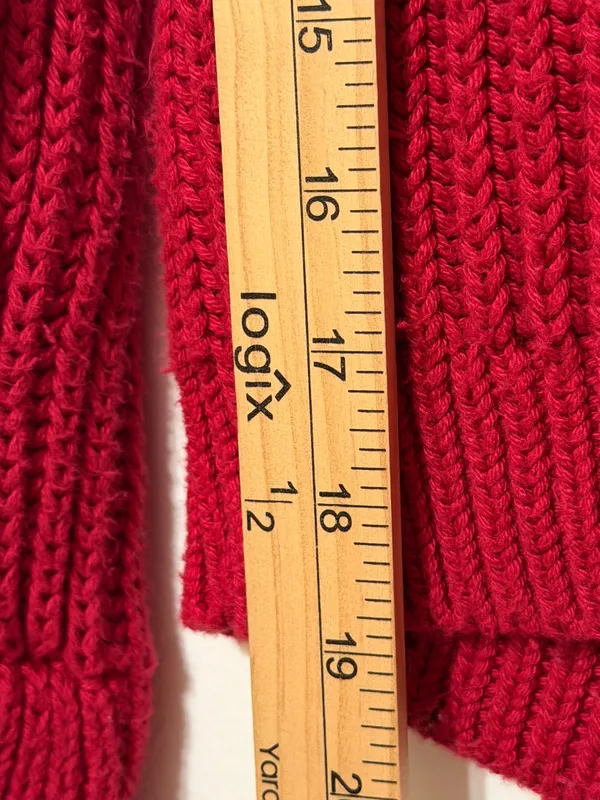 J. CREW Heritage Cotton Fisherman Crewneck Sweater Red Size Medium Fall Winter - Image 8