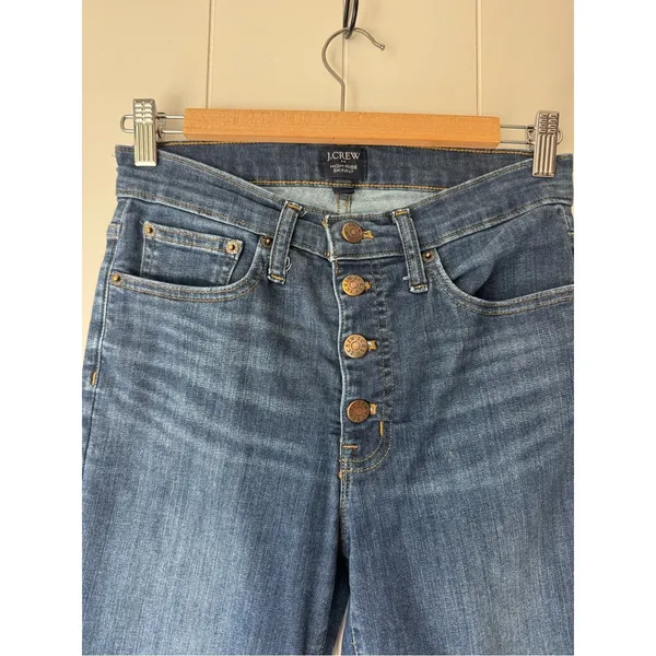 J. Crew Dark Blue High-Rise Button-Fly Skinny Jeans 27 - Image 2