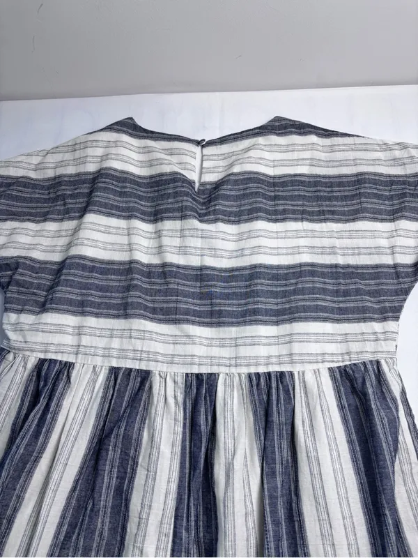 Altar'd State Dress Medium M Gray White Striped Cotton Mini Boho Babydoll Lined - Image 12