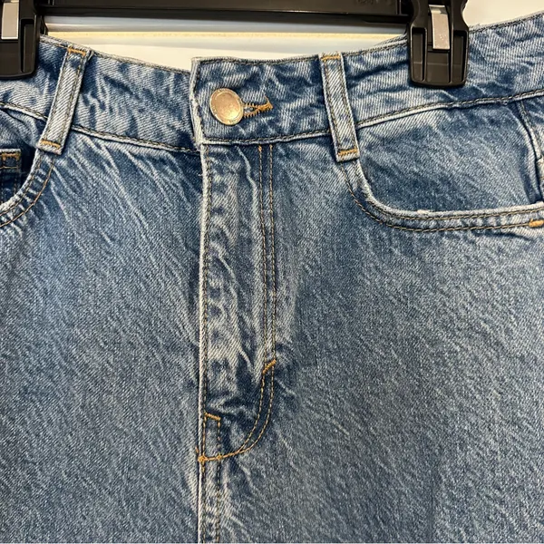 Zara High Rise Destroyed Straight Leg Jeans Sz 2 Ripped Blue - Image 7
