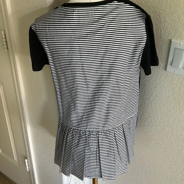 Kate Spade Black White Broome Street Striped Black Tee Shirt Top Small, NWT - Image 2