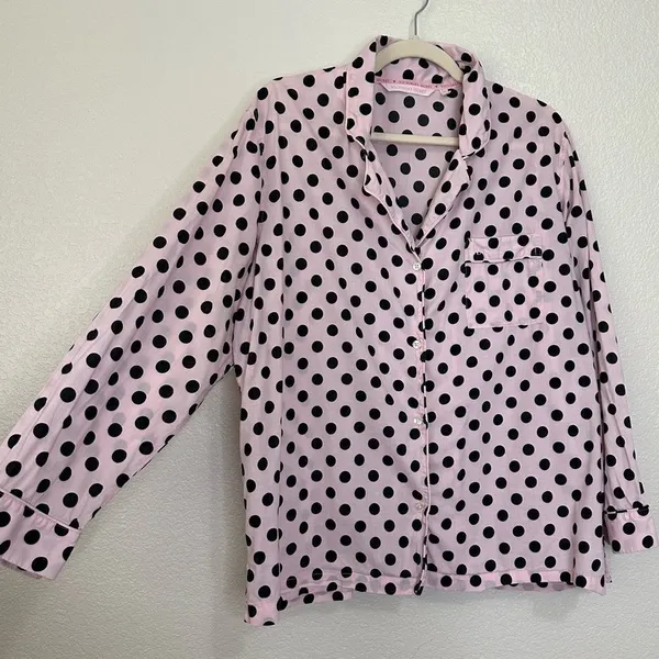 Victoria’s Secret Pink Black Polka Dot Button Down Pajama Top - Image 2