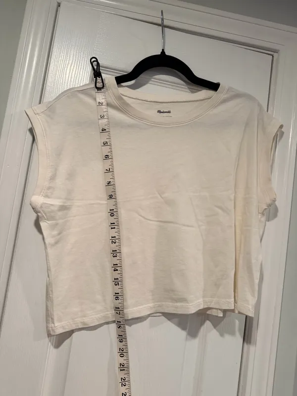 NWOT Madewell Size S Cream Softfade Cotton Sleeveless Crop Muscle Tee Shirt - Image 6