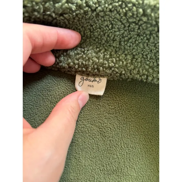 Women's Goumi Green Fleece Quarter-Zip Sweatshirt XS Sherpa Pockets - Image 3