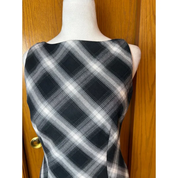 Commense Sleeveless Checked Zipper Mini Dress Black White Plaid Boat Neck NWT - Image 6
