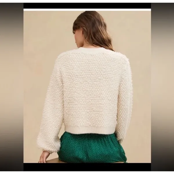 Aerie Chelsea Jacket Cream Boucle Balloon Sleeve Popcorn Yarn‎ Womens Large - Image 2
