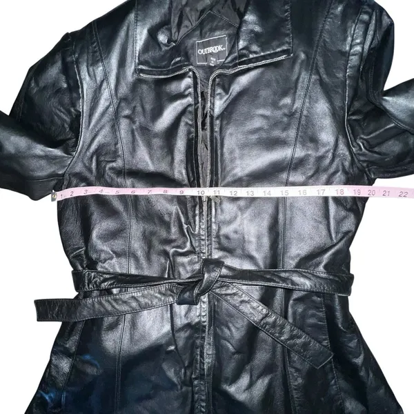 VTG Outbrook Womens Black Genuine Leather Zipper Lined‎ Belted Waist Jacket Sz L - Image 6