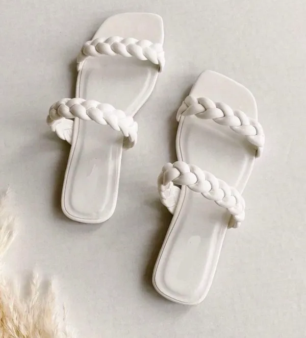 White Vegan Braided Straps Sandal Size 10 - Image 2